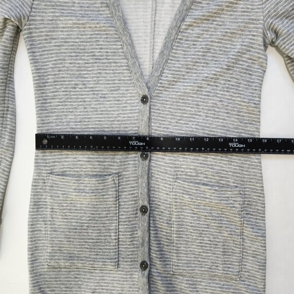 James Perse NWT French Terry Long Striped Cardigan Size 0 (XS) Gray White Button - Picture 7 of 11